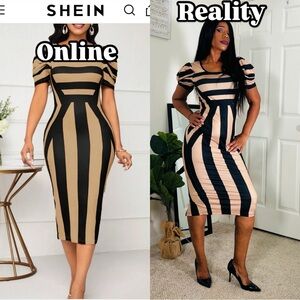 SHEIN Black and Tan Striped Midi Dress